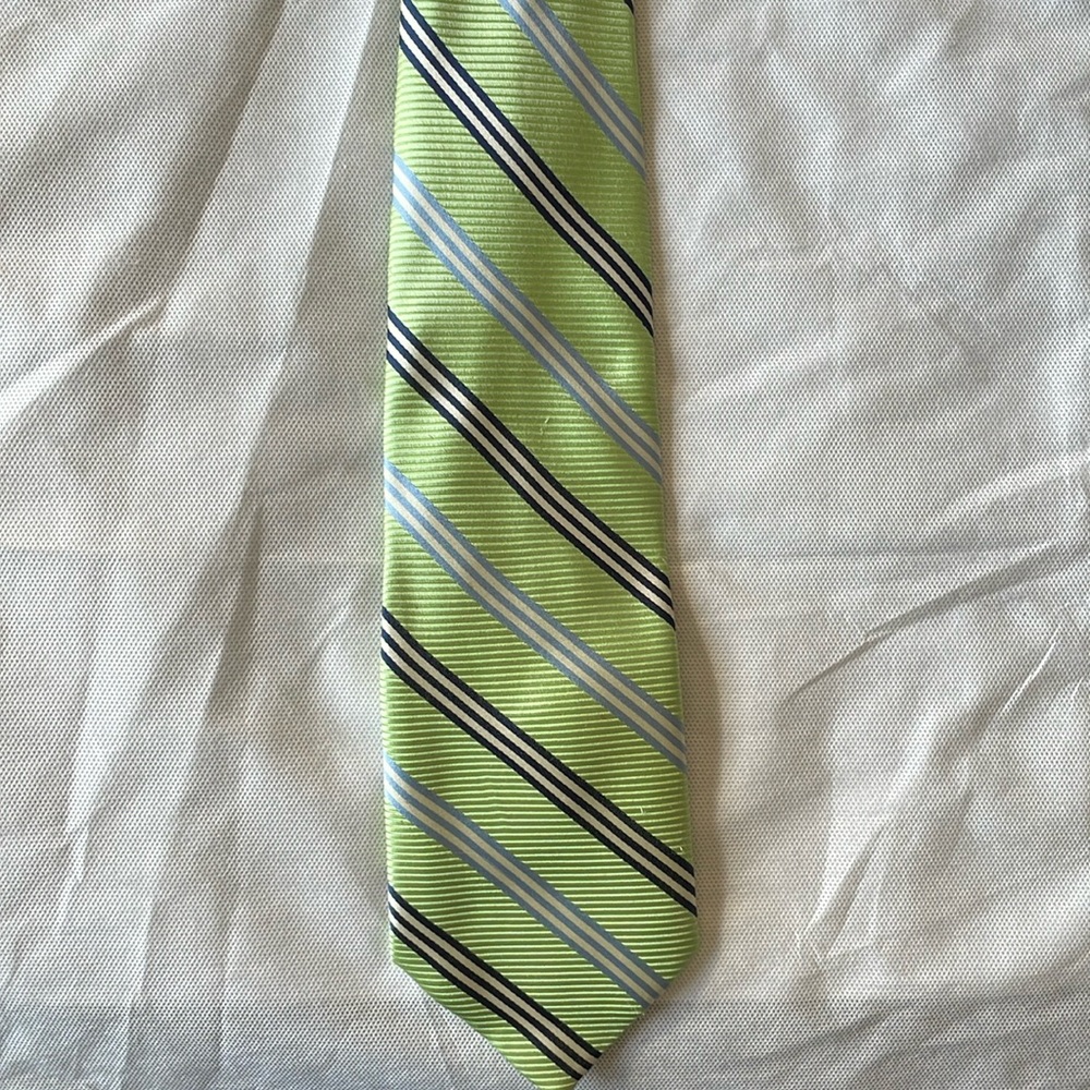 Green silk striped tie